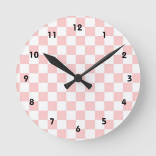 Pink-weiß-eckiges Muster Wandklemme Runde Wanduhr