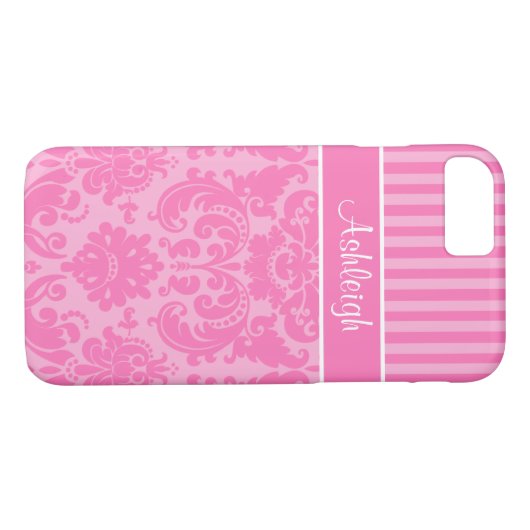 Pink, weiß gestreifte Damask iPhone 7 Fall Case-Mate iPhone Hülle (Rückseite (Horizontal))