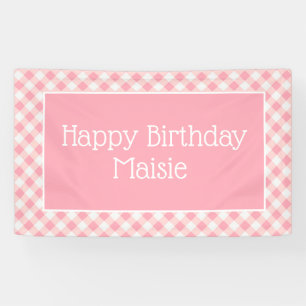Pink Weiß Gingham Geburtstagsgruß für kleine Mädch Banner