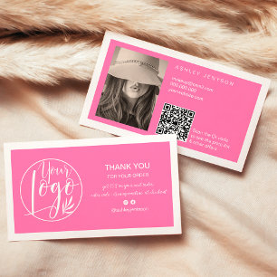 Pink weiß minimalistisches Logo Qr Bestellung Viel Visitenkarte