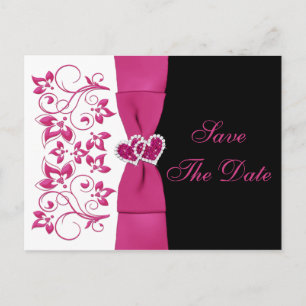 Pink, weiß, schwarz, floral Save the Date Postkart Ankündigungspostkarte