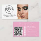 Pink Weiß & Schwarz Schrift Make-up Foto personali Visitenkarte (Vorne/Hinten)