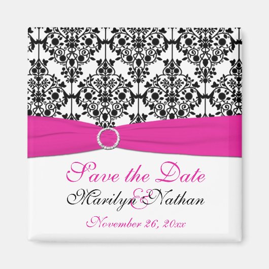 Pink, weiß und schwarz Damaskus Hochzeitsmagnet Magnet (Vorne)