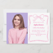 Pink weiß, von Hand gezeichnet Bogen Foto Rosa Geb Einladung (Vorderseite)