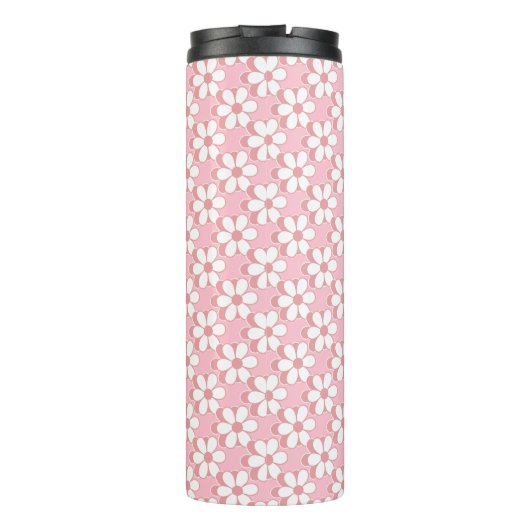 Pink-weiße Blume-Muster auf hellrosa Thermosbecher (Rückseite)