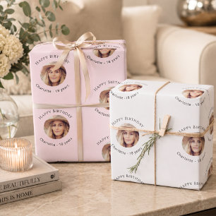 Pink Weiße Foto Mädchen Geburtstag Geschenkpapier Set