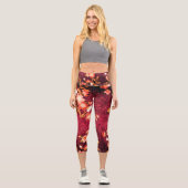 PINK WEISSE FRÜHSTÜCK BLUMEN, ANTIQUE ROTE BLUME CAPRI LEGGINGS (Vorderseite)