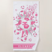 Pink-weiße Fußball-Ball Blowout Girls individuelle Strandtuch (Vorderseite)