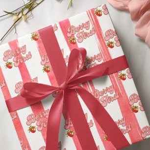 Pink Weiße Gold Beere Erster Geburtstag Erdbeere Geschenkpapier