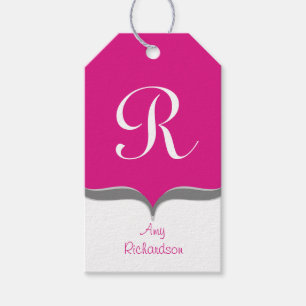 Pink-weiße graue Monogramm-Namen-Geschenk-Umbaute Geschenkanhänger