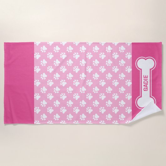 Pink-weiße Hundepacken und Knochen mit Individuell Strandtuch (Vorderseite)