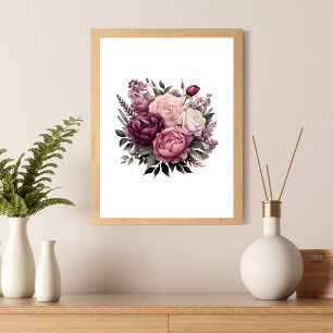 Pink Weiße Lila Rose Pfingstrosen Blumenblüten  Poster