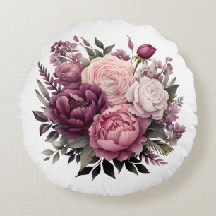 Pink Weiße Lila Rose Pfingstrosen Blumenblüten Rundes Kissen