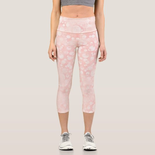 Pink-weiße Luftblasen-Polka-Punkte Capri Leggings (Vorderseite)