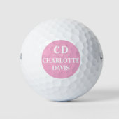 Pink-weiße Monogramm-Initialnamen Golfball (Vorderseite)