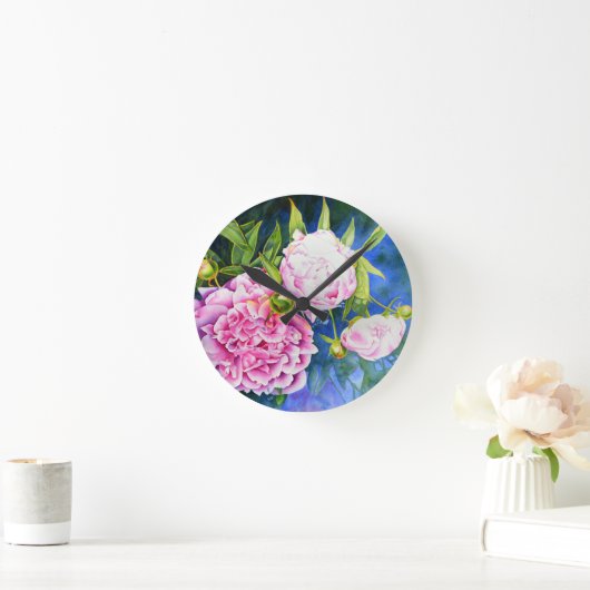Pink-weiße Peronenmalerei| romantisch Runde Wanduhr (Zuhause)