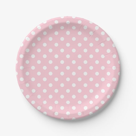 Pink-weiße Polka Dots Papierplatte Pappteller (Vorderseite)