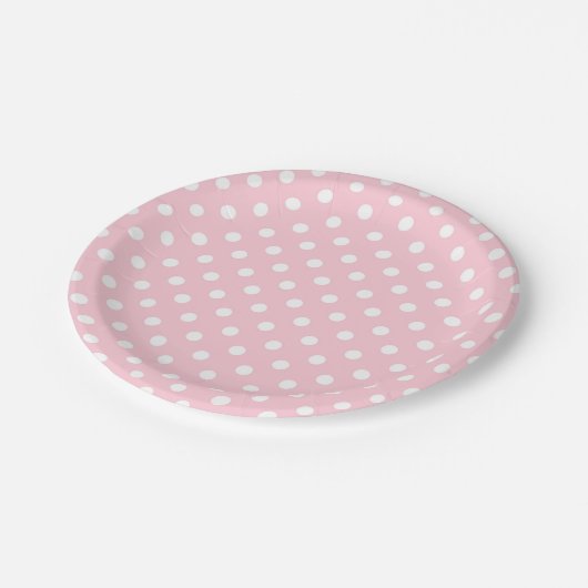 Pink-weiße Polka Dots Papierplatte Pappteller (Schrägansicht)