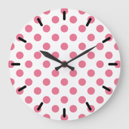 Pink-weiße Polka-Punkte Große Wanduhr