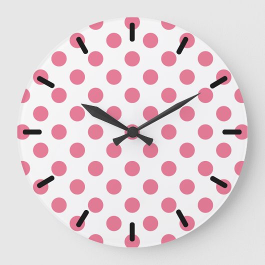 Pink-weiße Polka-Punkte Große Wanduhr (Vorderseite)