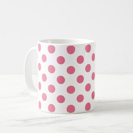 Pink-weiße Polka-Punkte Kaffeetasse (Vorderseite Links)