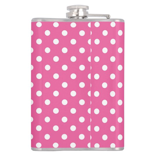 Pink-weiße Polka-Punkte mit Monogramm-Kolben Flachmann (Rückseite)