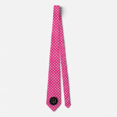 Pink-weiße Polka-Punkte mit schwarzem Monogramm Krawatte (Vorderseite)