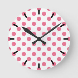 Pink-weiße Polka-Punkte Runde Wanduhr