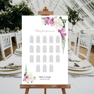 Pink-weiße Rosen-Blumen- Sitzordnung für 18 Tische Poster