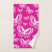 Pink-weiße Schmetterlinge Muster Badhandtuch Set (Handtuch)