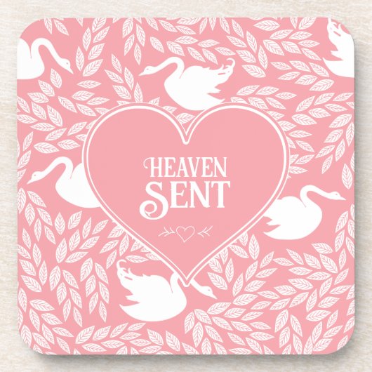 Pink-weiße Schwanenmuster für Babydusche Getränkeuntersetzer (Vorderseite)