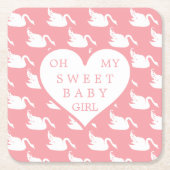 Pink-weiße Schwanenmuster für Babydusche Rechteckiger Pappuntersetzer (Vorderseite)