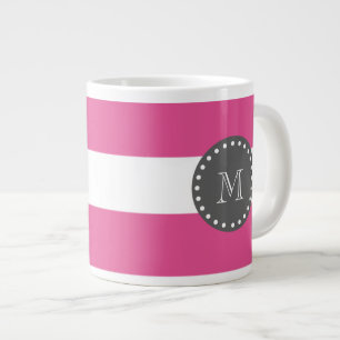 Pink-weiße Streifen Muster, Holzkohlen-Monogramm Jumbo-Tasse