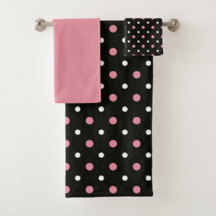 Pink-weiße und schwarze Polka-Punkte Badhandtuch Set