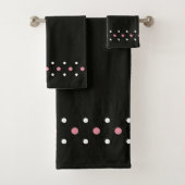 Pink-weiße und schwarze Polka-Punkte Badhandtuch Set (Insitu)