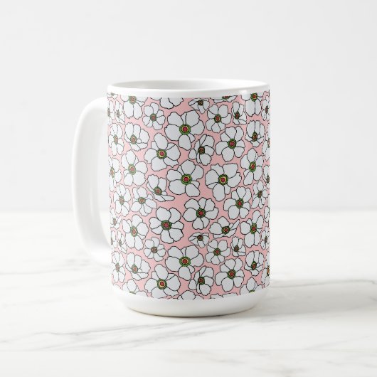 Pink-weißer Boho-Blumenstrauß  Kaffeetasse (Vorderseite Links)