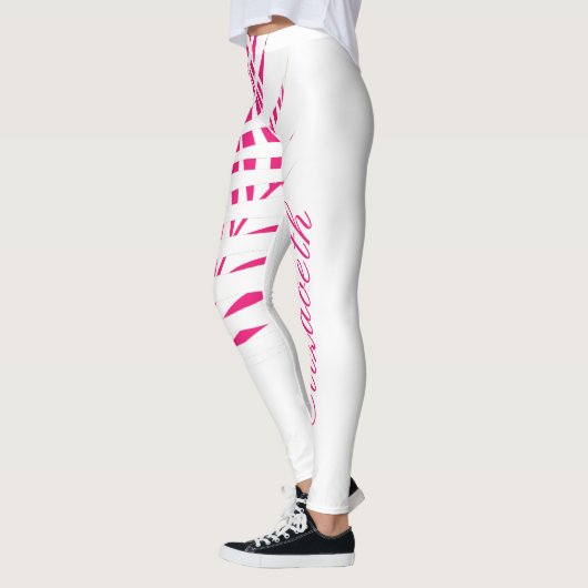 Pink-weißer Palme-Blatt-Monogramm-Name Girly Leggings (Links)