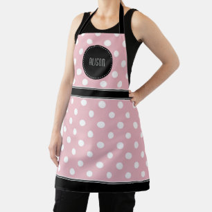 Pink-weißer Polka-Punkt mit schwarzem Monogramm Schürze