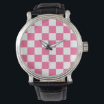 Pink-weißes Muster eines karierten Karos Armbanduhr<br><div class="desc">Muster für rosa und weiße Karo Gestaltete geometrische Quadrate</div>