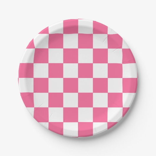 Pink-weißes Muster eines karierten Karos Pappteller (Vorderseite)