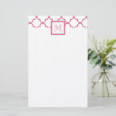 Pink weißes Quatrefoil | Ihr Monogramm Briefpapier (Stehend Vorderseite)