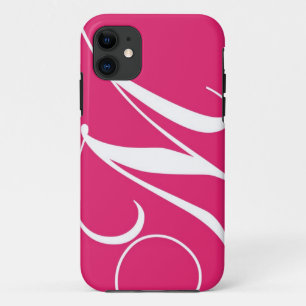 Pink, weißes Skript-Monogramm M iPhone 11 Hülle