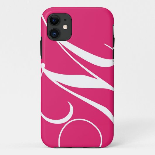 Pink, weißes Skript-Monogramm M Case-Mate iPhone Hülle (Rückseite)