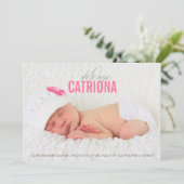 Pink Welcome Baby Foto Geburtserklärung Ankündigung (Stehend Vorderseite)