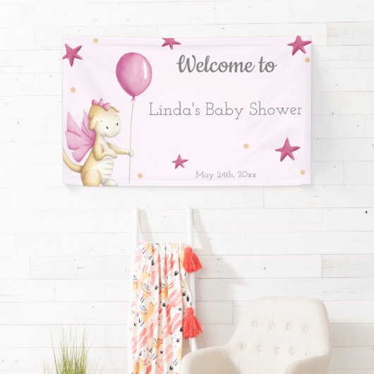 Pink Welcome Girl Baby Duschkopf Dragon Party Banner (Insitu)