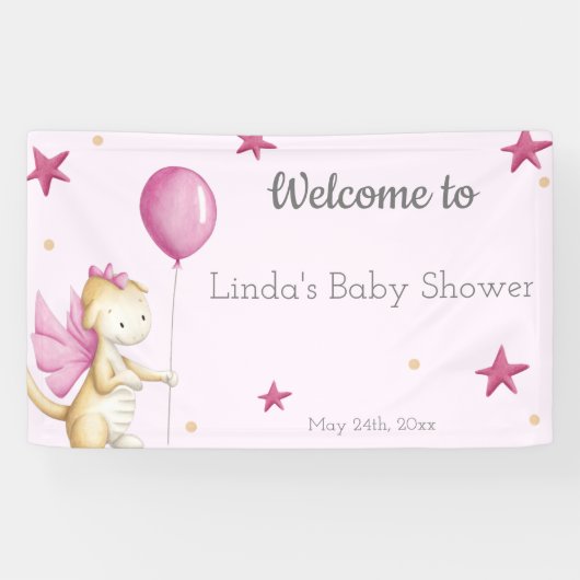 Pink Welcome Girl Baby Duschkopf Dragon Party Banner (Horizontal)