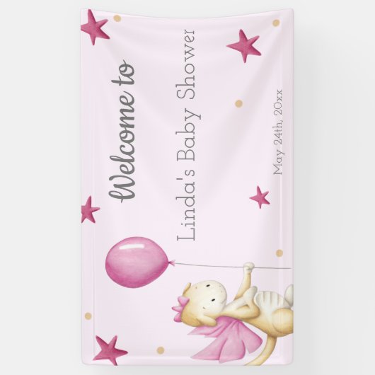 Pink Welcome Girl Baby Duschkopf Dragon Party Banner (Vertikal)