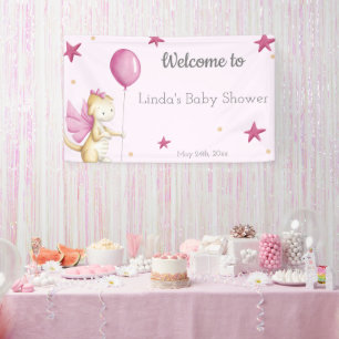 Pink Welcome Girl Baby Shower Drachen Party Banner
