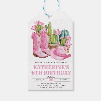 Pink West Cowgirl Cactus Watercolor Birthday Geschenkanhänger