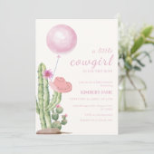 Pink Western Cactus Balloon Cowgirl Babydusche Einladung (Stehend Vorderseite)
